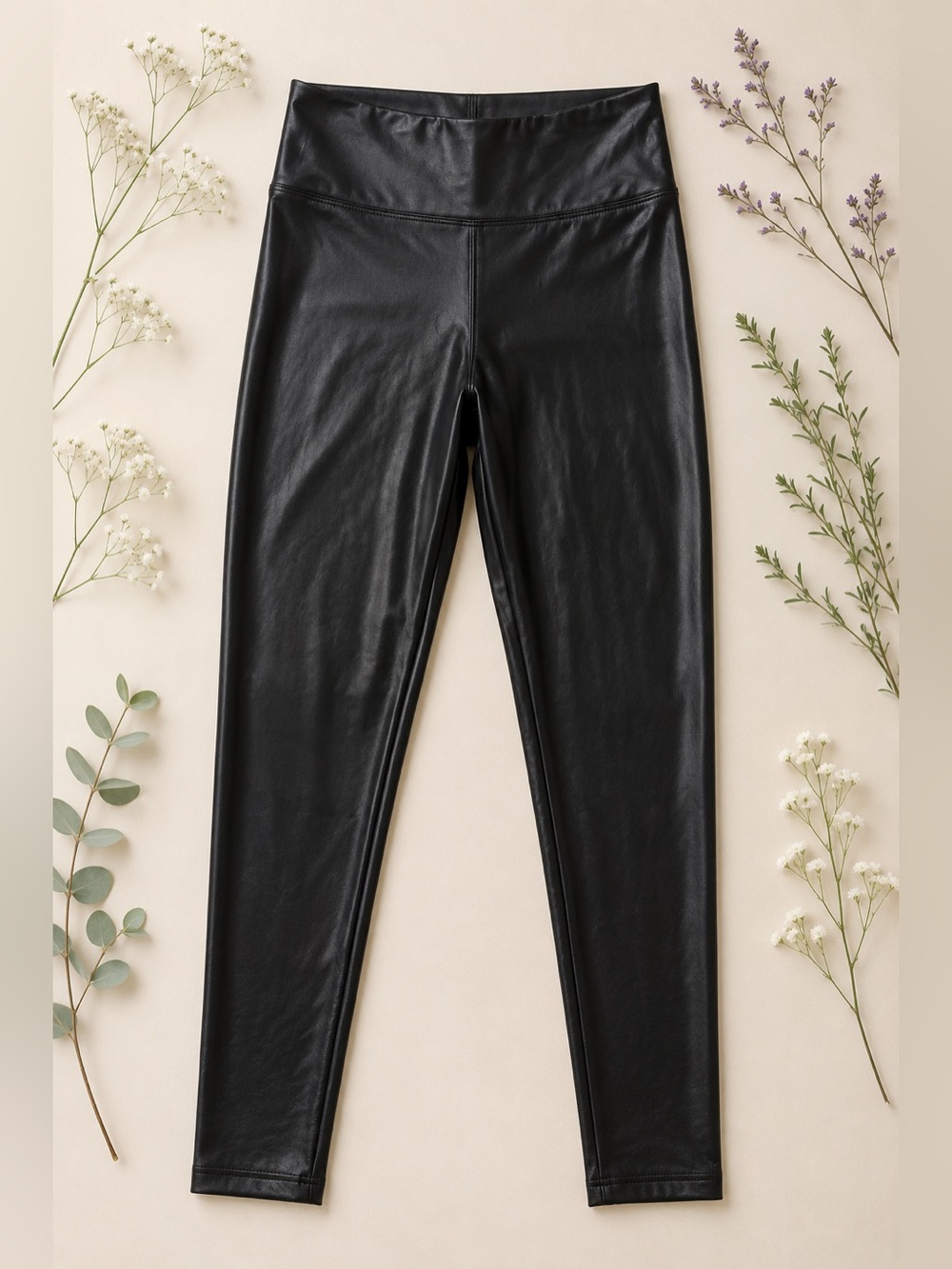Black Faux Leather Leggings XL High Rise Edgy Chic Sculpt Fit 27”